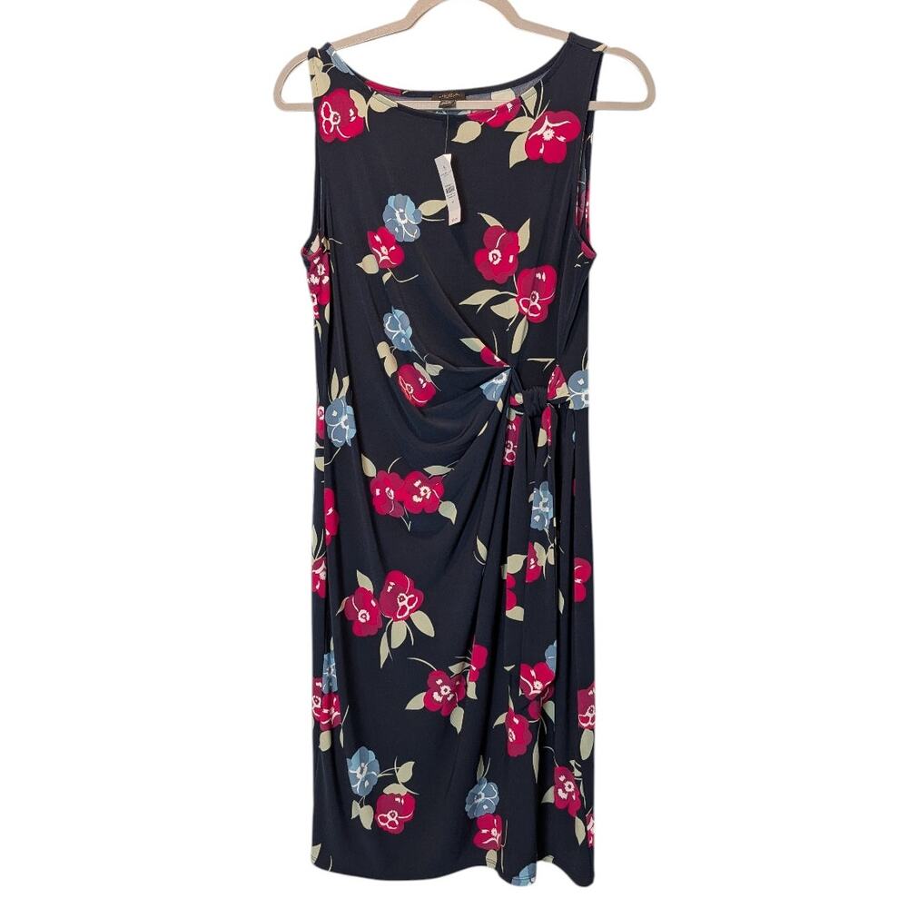NWT Ann Taylor Women's Sz M Navy Floral Sheath Dress Sleeveless Career Stretch